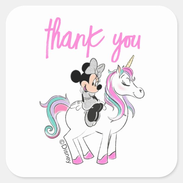Minnie_Mouse___Rainbow_Unicorn_Girls_Birthday_Square_Sticker_2 Minnie Mouse Rainbow Unicorn Girls Birthday Square Sticker