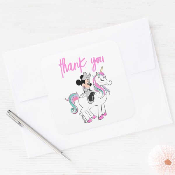 Minnie_Mouse___Rainbow_Unicorn_Girls_Birthday_Square_Sticker_4 Minnie Mouse Rainbow Unicorn Girls Birthday Square Sticker