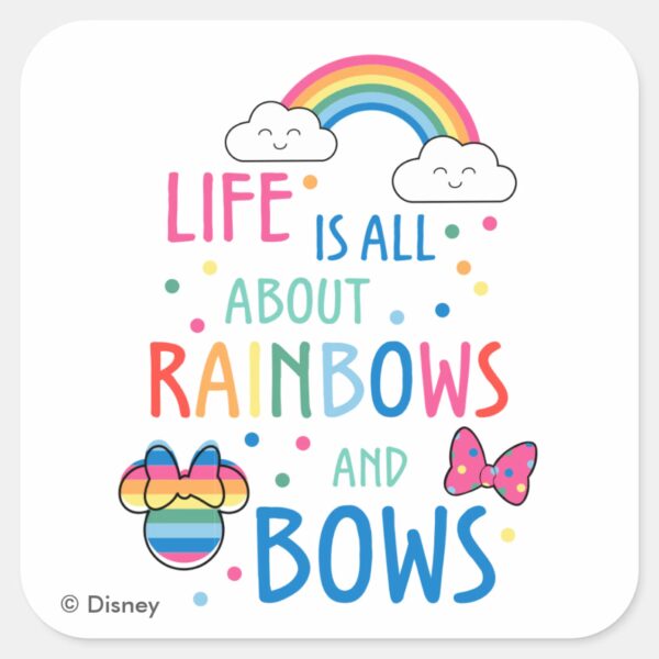 Minnie_Mouse___Rainbows_and_Bows_Square_Sticker_1 Minnie Mouse Rainbows And Bows Square Sticker