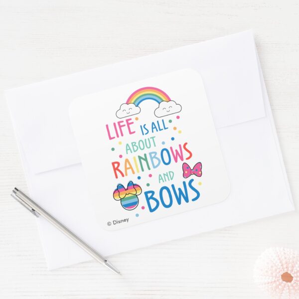 Minnie_Mouse___Rainbows_and_Bows_Square_Sticker_3 Minnie Mouse Rainbows And Bows Square Sticker