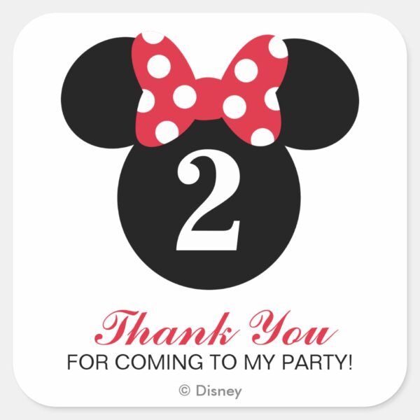 Minnie_Mouse___Red_&_White_Birthday_Thank_You_Square_Sticker_2 Minnie Mouse Red White Birthday Thank You Square Sticker