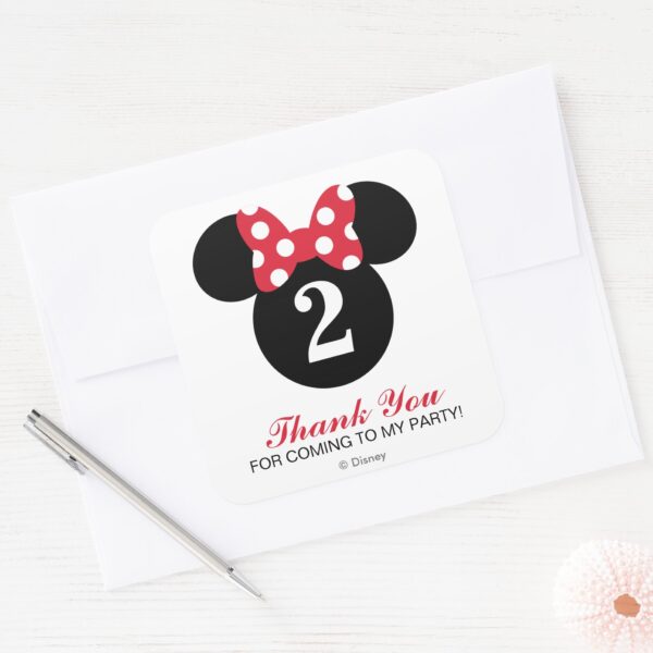 Minnie_Mouse___Red_&_White_Birthday_Thank_You_Square_Sticker_4 Minnie Mouse Red White Birthday Thank You Square Sticker