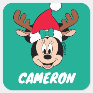 Minnie Mouse Reindeer Antlers Add Your Name Square Sticker