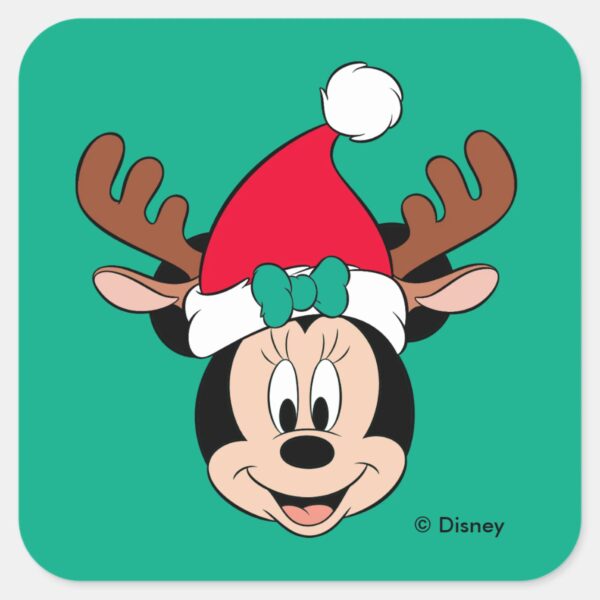 Minnie_Mouse___Reindeer_Ears_&_Santa_Hat_Square_Sticker_1 Minnie Mouse Reindeer Ears Santa Hat Square Sticker