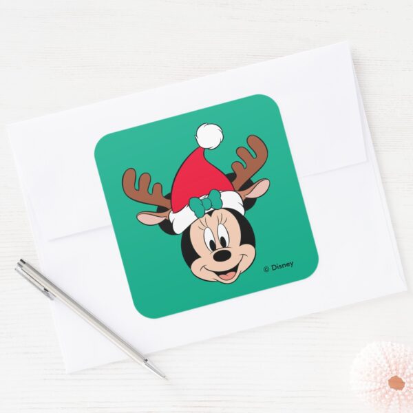 Minnie_Mouse___Reindeer_Ears_&_Santa_Hat_Square_Sticker_3 Minnie Mouse Reindeer Ears Santa Hat Square Sticker