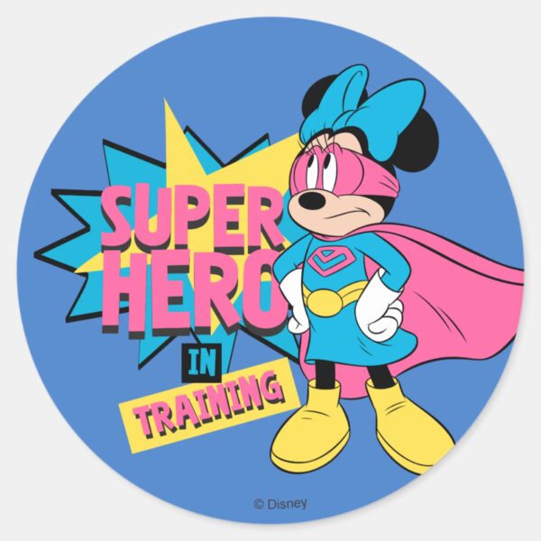 Minnie_Mouse___Super_Hero_in_Training_Classic_Round_Sticker_1 Minnie Mouse Super Hero In Training Classic Round Sticker