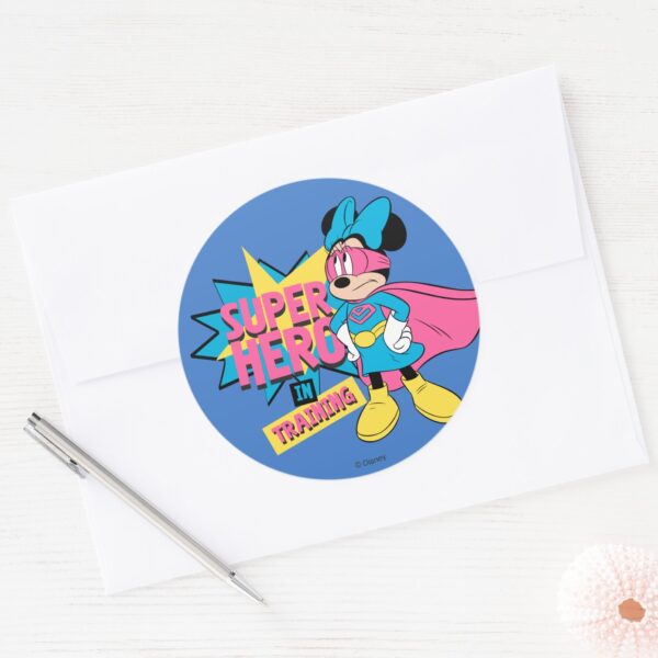 Minnie_Mouse___Super_Hero_in_Training_Classic_Round_Sticker_3 Minnie Mouse Super Hero In Training Classic Round Sticker
