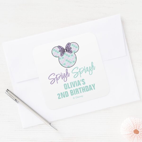 Minnie_Mouse___Teal_&_Purple_Mermaid_Birthday_Square_Sticker_4 Minnie Mouse Teal Purple Mermaid Birthday Square Sticker