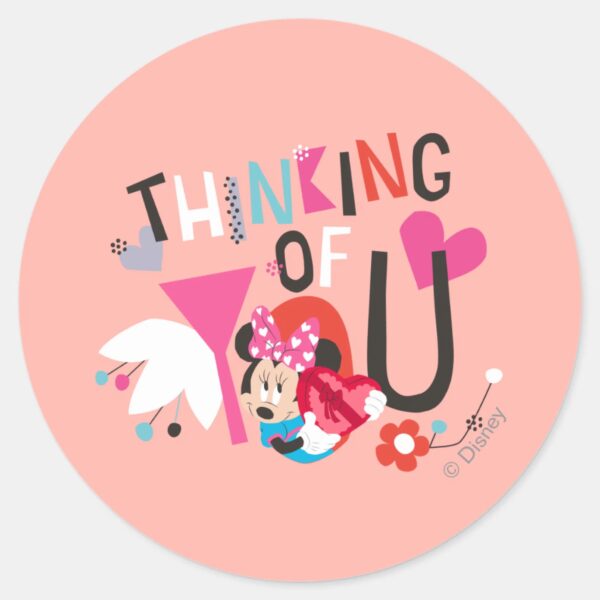 Minnie_Mouse___Thinking_of_You_Classic_Round_Sticker_1 Minnie Mouse Thinking Of You Classic Round Sticker