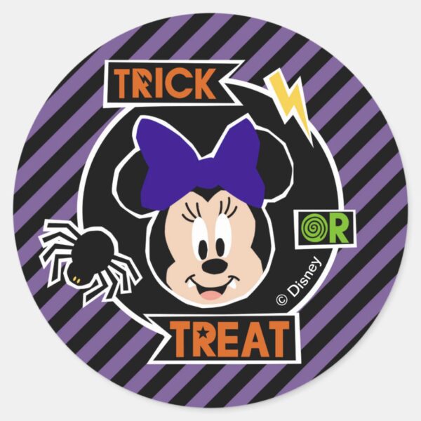 Minnie_Mouse___Trick_or_Treat_Halloween_Party_Classic_Round_Sticker_1 Minnie Mouse Trick Or Treat Halloween Party Classic Round Sticker
