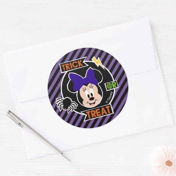 Minnie_Mouse___Trick_or_Treat_Halloween_Party_Classic_Round_Sticker_3 Minnie Mouse Trick Or Treat Halloween Party Classic Round Sticker
