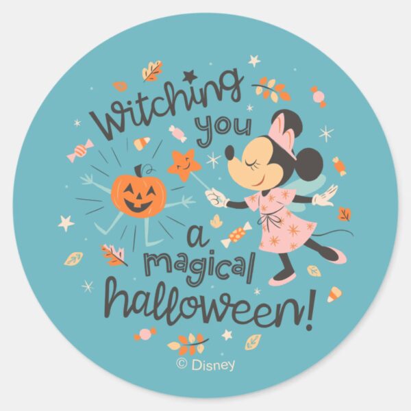 Minnie_Mouse's_Magical_Halloween_Greeting_Classic_Round_Sticker_1 Minnie Mouses Magical Halloween Greeting Classic Round Sticker