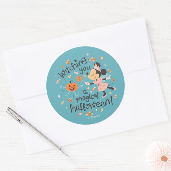 Minnie_Mouse's_Magical_Halloween_Greeting_Classic_Round_Sticker_3 Minnie Mouses Magical Halloween Greeting Classic Round Sticker