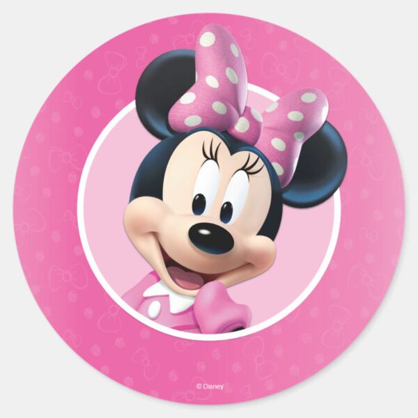 Minnie_Pink_and_White_Birthday_Classic_Round_Sticker_1 Minnie Pink And White Birthday Classic Round Sticker