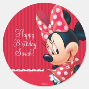 Minnie_Red_and_White_Birthday_Classic_Round_Sticker_1 Minnie Red And White Birthday Classic Round Sticker