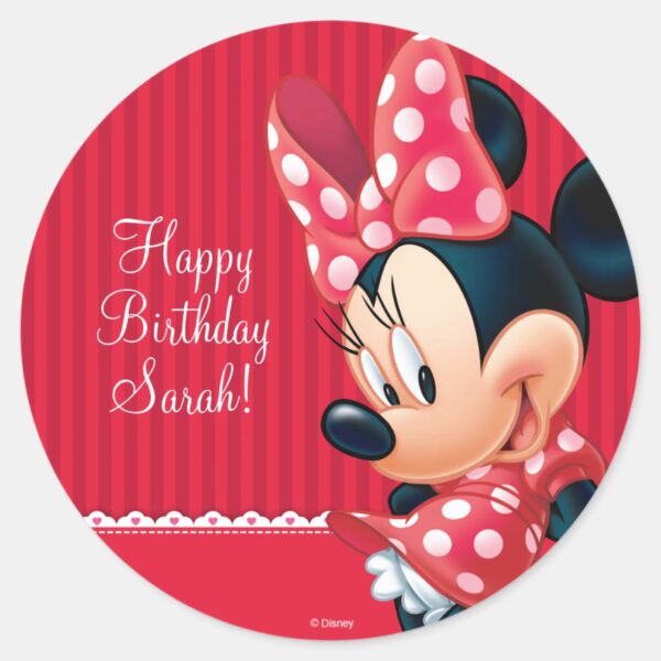 Minnie_Red_and_White_Birthday_Classic_Round_Sticker_1 Minnie Red And White Birthday Classic Round Sticker