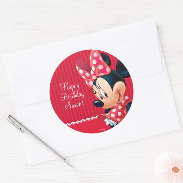 Minnie_Red_and_White_Birthday_Classic_Round_Sticker_3 Minnie Red And White Birthday Classic Round Sticker