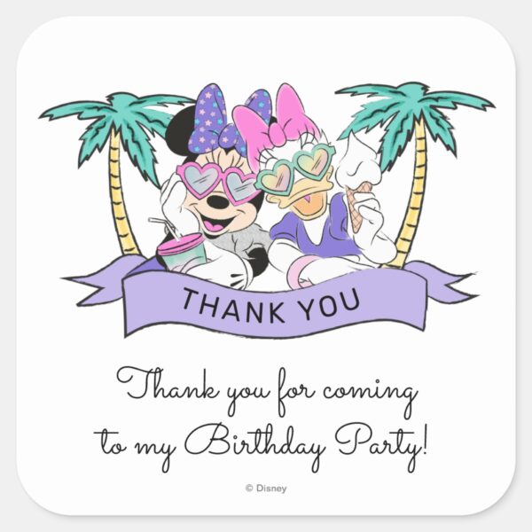 Minnie_&_Daisy___Ice_Cream_Birthday_Thank_You_Square_Sticker_1 Minnie Daisy Ice Cream Birthday Thank You Square Sticker