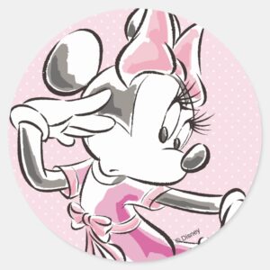 Minnie Elegant Pose Watercolor Classic Round Sticker