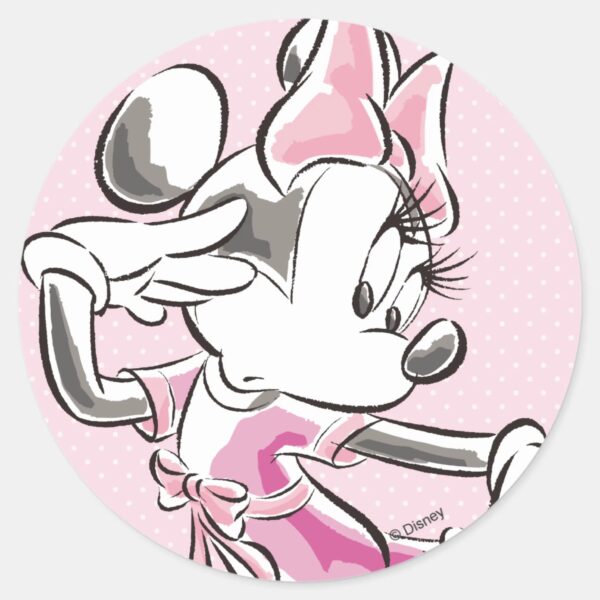 Minnie Elegant Pose Watercolor Classic Round Sticker