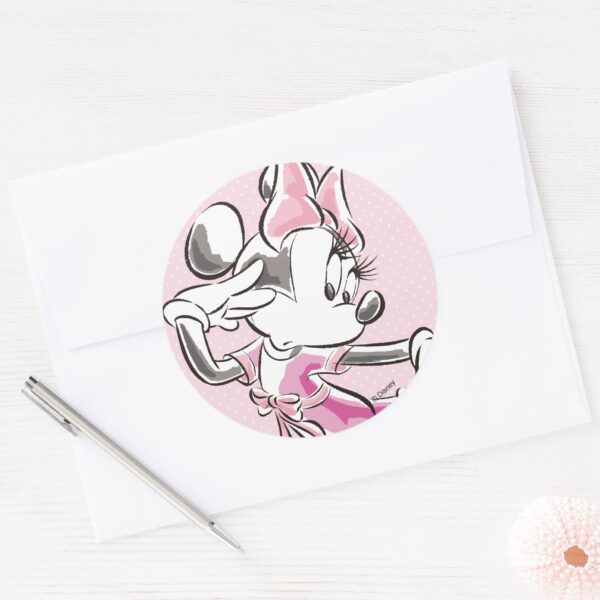 Minnie Elegant Pose Watercolor Classic Round Sticker