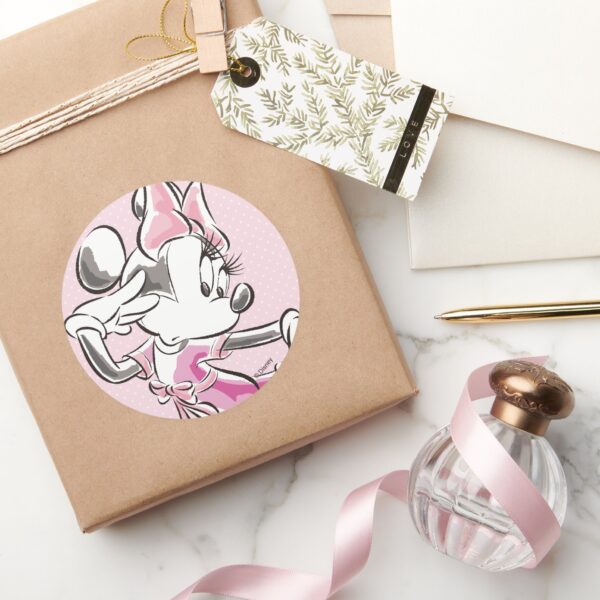 Minnie Elegant Pose Watercolor Classic Round Sticker