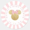 Minnie___Pink_Striped_Gold_Glitter_Baby_Shower_Classic_Round_Sticker_2 Minnie Pink Striped Gold Glitter Baby Shower Classic Round Sticker