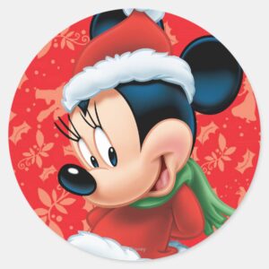 Minnie In Holiday Outfit Classic Round Sticker