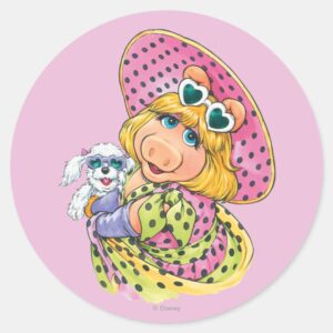 Miss Piggy Holding Puppy Classic Round Sticker