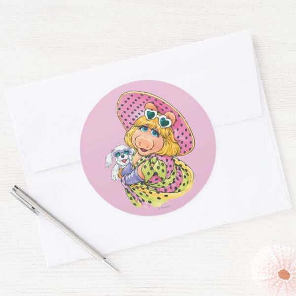 Miss_Piggy_Holding_Puppy_Classic_Round_Sticker_3 Miss Piggy Holding Puppy Classic Round Sticker
