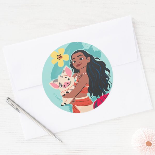 Moana_Holding_Pua_Illustrated_Graphic_Classic_Round_Sticker_3 Moana Holding Pua Illustrated Graphic Classic Round Sticker