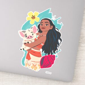 Moana Holding Pua Illustrated Graphic Sticker