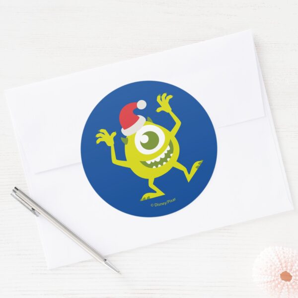 Monsters_Inc.___Mike_Santa_Claus_Dance_Classic_Round_Sticker_3 Monsters Inc. Mike Santa Claus Dance Classic Round Sticker