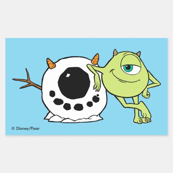 Monsters_Inc.___Mike_&_Snowman_Rectangular_Sticker_1 Monsters Inc. Mike Snowman Rectangular Sticker