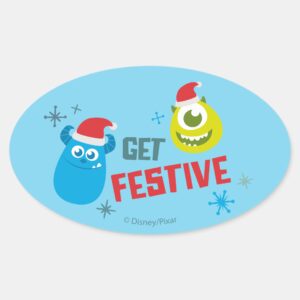 Monsters_Inc.___Mike_&_Sulley_Get_Festive_Oval_Sticker_1 Monsters Inc. Mike Sulley Get Festive Oval Sticker