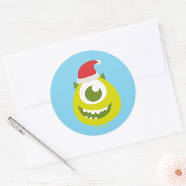 Monsters_Inc.___Mike_in_Santa_Hat_Classic_Round_Sticker_3 Monsters Inc. Mike In Santa Hat Classic Round Sticker