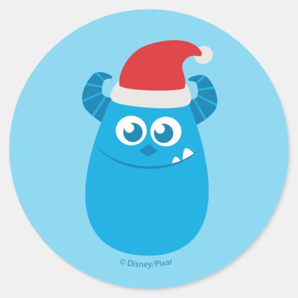 Monsters_Inc.___Sulley_Santa_Hat_Smile_Classic_Round_Sticker_1 Monsters Inc. Sulley Santa Hat Smile Classic Round Sticker