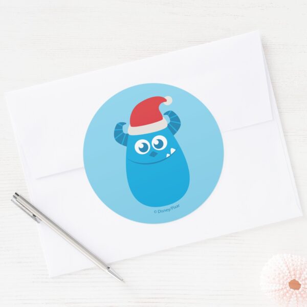 Monsters_Inc.___Sulley_Santa_Hat_Smile_Classic_Round_Sticker_3 Monsters Inc. Sulley Santa Hat Smile Classic Round Sticker