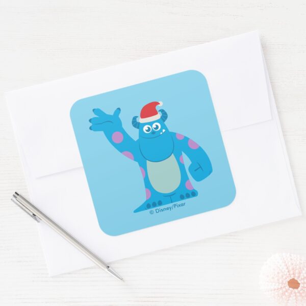 Monsters_Inc.___Sulley_Santa_Hat_Wave_Square_Sticker_3 Monsters Inc. Sulley Santa Hat Wave Square Sticker