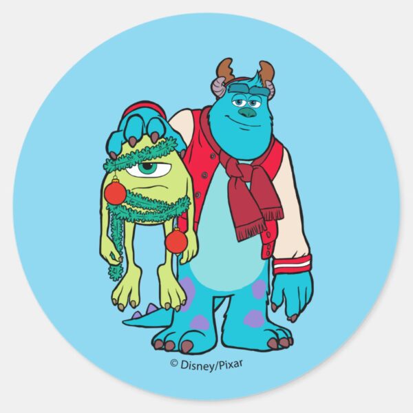 Monsters_University___Mike_&_Sulley_Holiday_Cheer_Classic_Round_Sticker_1 Monsters University Mike Sulley Holiday Cheer Classic Round Sticker
