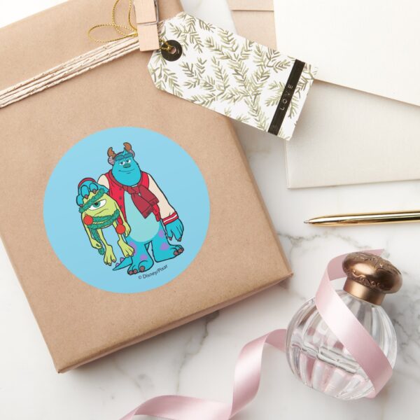 Monsters_University___Mike_&_Sulley_Holiday_Cheer_Classic_Round_Sticker_5 Monsters University Mike Sulley Holiday Cheer Classic Round Sticker