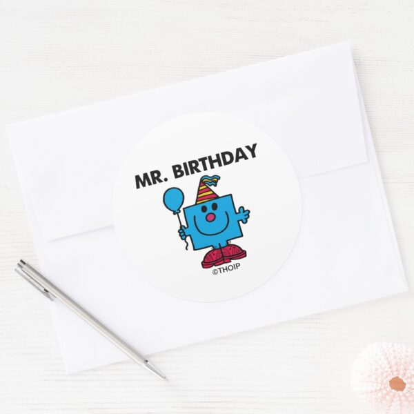 Mr._Birthday___Happy_Birthday_Balloon_Classic_Round_Sticker_3 Mr. Birthday Happy Birthday Balloon Classic Round Sticker