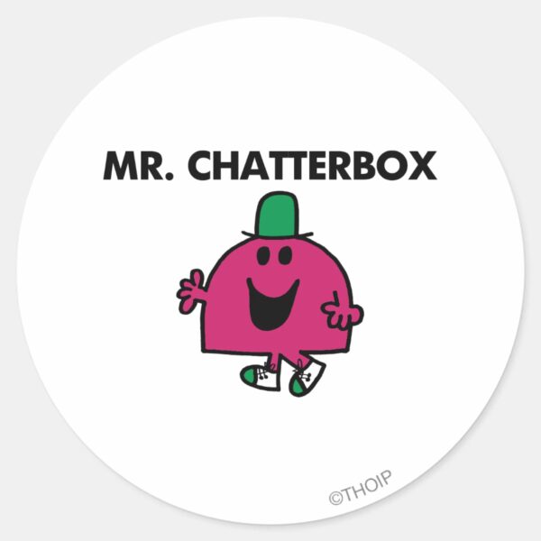 Mr._Chatterbox_Waving_Hello_Classic_Round_Sticker_1 Mr. Chatterbox Waving Hello Classic Round Sticker