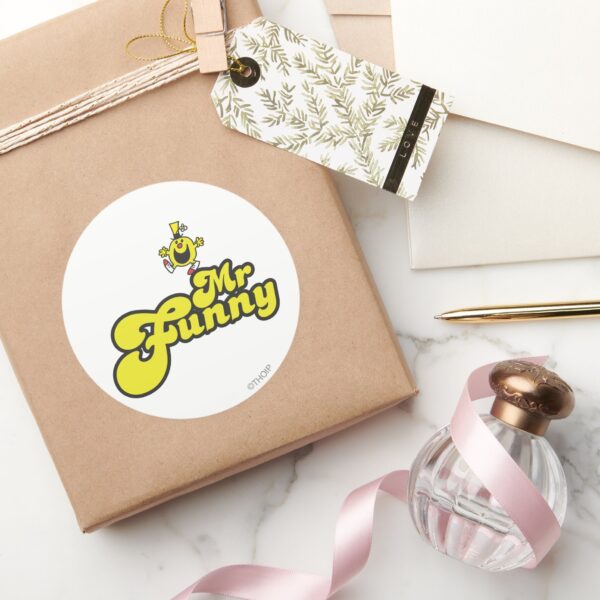 Mr._Funny_Dancing_On_His_Name_Classic_Round_Sticker_5 Mr. Funny Dancing On His Name Classic Round Sticker