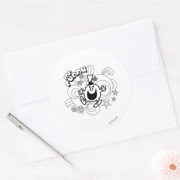 Mr. Funny Black White Swirls Stars Classic Round Sticker