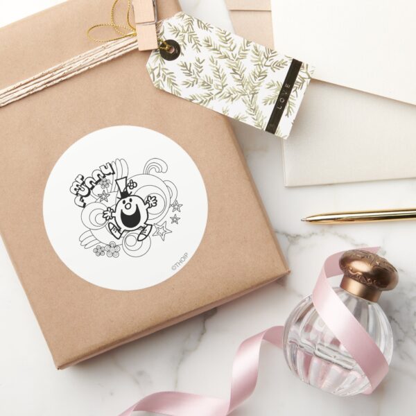 Mr. Funny Black White Swirls Stars Classic Round Sticker