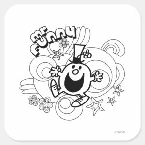 Mr. Funny Black White Swirls Stars Square Sticker