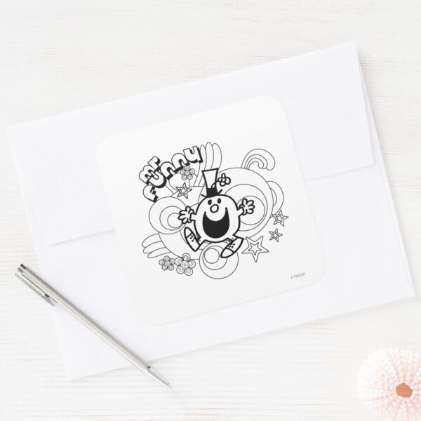 Mr. Funny Black White Swirls Stars Square Sticker