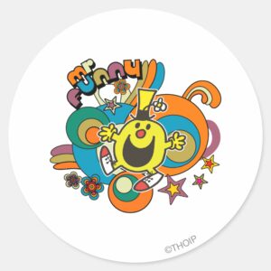 Mr. Funny Colorful Stars Swirls Classic Round Sticker