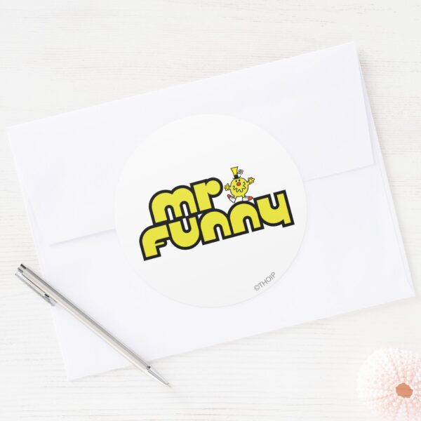 Mr. Funny Yellow Lettering Classic Round Sticker